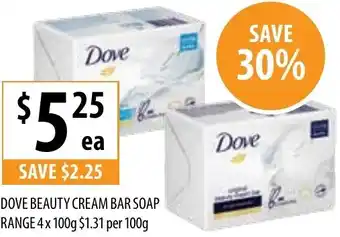 Supabarn Dove Beauty Cream Bar Soap Range 4x100g offer