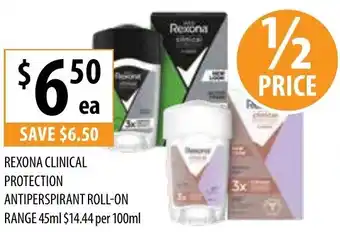 Supabarn Rexona Clinical Protection Antiperspirant Roll-On Range offer