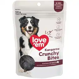 Woolworths Love’em Kangaroo Crunchy Bites Dog Treats 100g offer