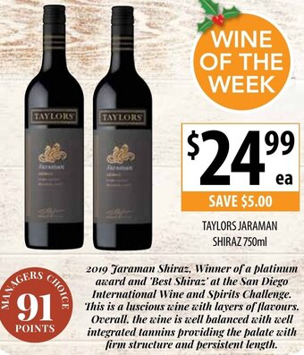 Supabarn Taylors Jaraman Shiraz 750ml offer