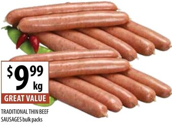 Supabarn Traditional Thin Beef Sausages Bulk Packs offer