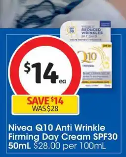 Coles Nivea Q10 Anti Wrinkle Firming Day Cream SPF30 50mL offer