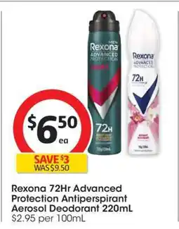 Coles Rexona 72Hr Advanced Protection Antiperspirant Aerosol Deodorant 220mL offer