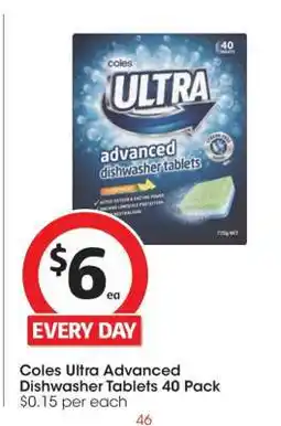 Coles Coles Ultra Advanced Dishwasher Tablets 40 Pack offer