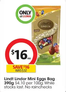 Coles Lindt Lindor Mini Eggs Bag offer