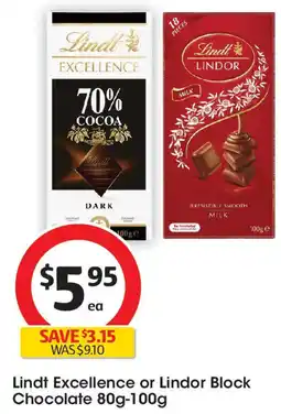 Coles Lindt Excellence or Lindor Block Chocolate offer