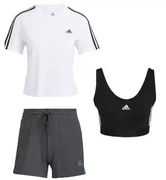 Rebel Sport Adidas 3 stripe cotton crops, tees, shorts offer