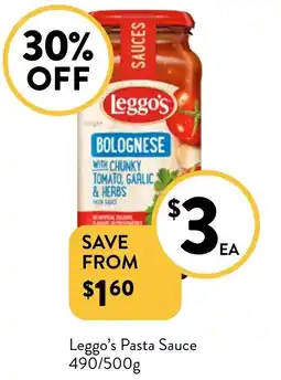 Foodworks Leggo's Pasta Sauce offer