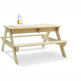 Fsc certified wooden picnic bench with pump and play working tap
