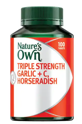 Nature’s own triple strength garlic + c, horseradish 100 tablets