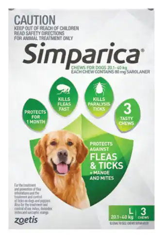 Alliance Pharmacy Simparica for dogs 20.1 - 40kg green 3 pack offer