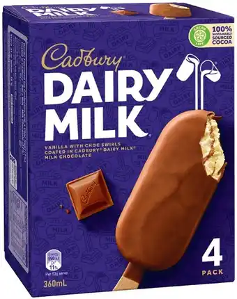 IGA Cadbury Ice Cream Sticks 4 Pack Selected Varieties offer