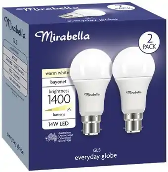 Coles Mirabella 14W GLS LED Light Globes 2 Pack offer