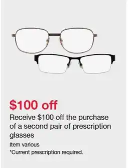 Costco The purchase of a second pair of prescription glasses offer