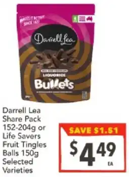 Supa Valu Darrell Lea Share Pack or Life Savers Fruit Tingles Balls Selected Varieties offer