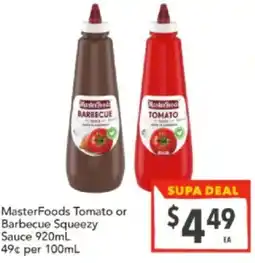 Supa Valu MasterFoods Tomato or Barbecue Squeezy Sauce offer
