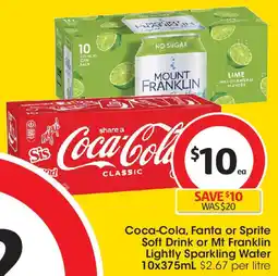 Coles Coca-cola, fanta or sprite soft drink or mt franklin lightly sparkling water offer