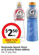 Coles Gatorade sports drink or g active water offer