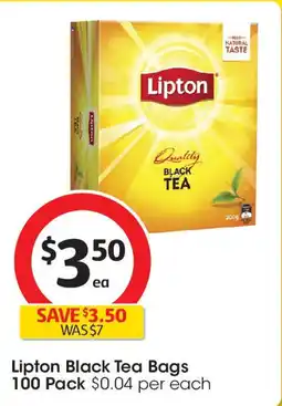Coles Lipton black tea bags 100 Pack offer