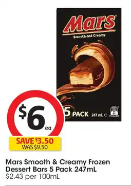 Coles Mars smooth & creamy frozen dessert bars 5 pack offer