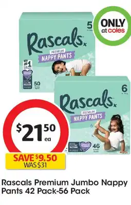 Coles Rascals premium jumbo nappy pants 42 pack-56 pack offer