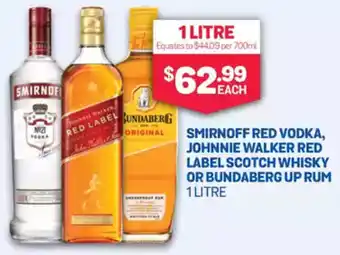 Bottlemart Smirnoff red vodka, johnnie walker red label scotch whisky or bundaberg up rum offer