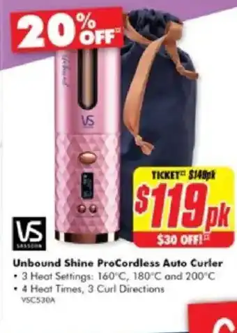 The Good Guys Unbound shine procordless auto curler offer