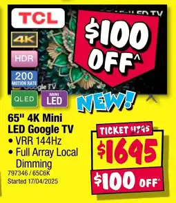 JB Hi-Fi 65" 4K Mini LED Google TV offer