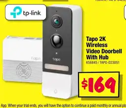 JB Hi-Fi Tapo 2K Wireless Video Doorbell With Hub offer