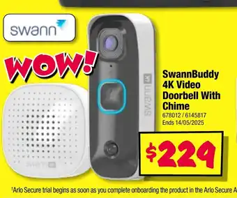JB Hi-Fi SwannBuddy 4K Video Doorbell With Chime offer