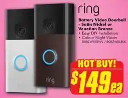 The Good Guys Battery Video Doorbell - Satin Nickel or Venetian Bronze offer