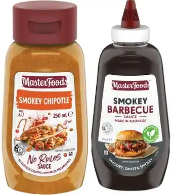 IGA MasterFoods Barbecue, Tomato Squeezy Sauce 500mL or No Rules Sauce 250mL Selected Varieties offer