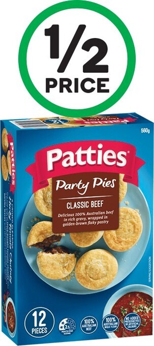 Woolworths Patties Party Pies, Sausage Rolls or Vegan Friendly Rolls 450g-560g offer