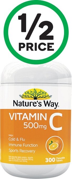 Woolworths Natureu2019s Way Vitamin C Orange 500mg Pk 300* offer