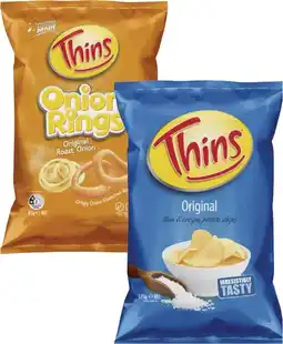 Coles Thins Potato Chips 150g-170g or Onion Rings 85g offer