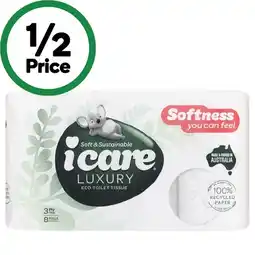 Woolworths iCare Toilet Tissue 3 Ply Pk 8 offer