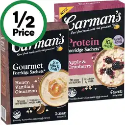 Woolworths Carman’s Porridge Sachets 270-320g Pk 6-8 offer
