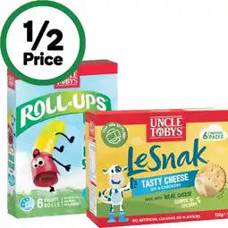 Woolworths Uncle Tobys Le Snak 132g Pk 6 or Roll-Ups 94g Pk 6 offer