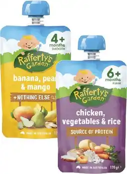 Coles Rafferty's Garden 4+ Months, 6+ Months or 8+ Months Baby Food Pouch 120g offer