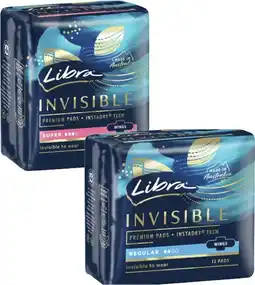 Coles Libra Invisible Pads with Wings Regular 12 Pack or Super 10 Pack offer