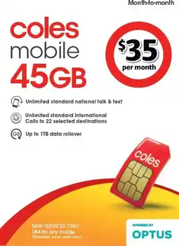 Coles Coles Mobile $35 Month-To- Month SIM offer