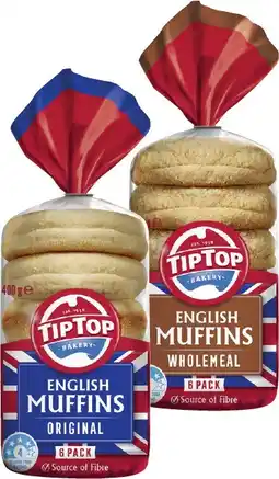 Coles Tip Top English Muffins 6 Pack 400g offer