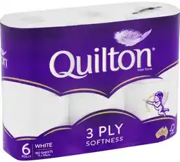 Coles Quilton 3-Ply Softness White Toilet Tissue 6 Pack offer