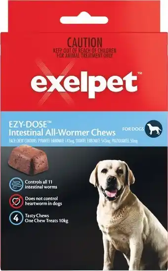 Woolworths Exelpet Ezy-Doze Intestinal All-Wormer for Dogs Pk 4 offer