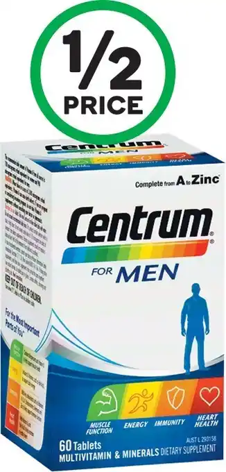 Woolworths Centrum Multivitamin For Men or Women or 50+ Pk 60~ offer