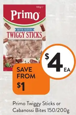 Foodworks Primo Twiggy Sticks or Cabanossi Bites offer