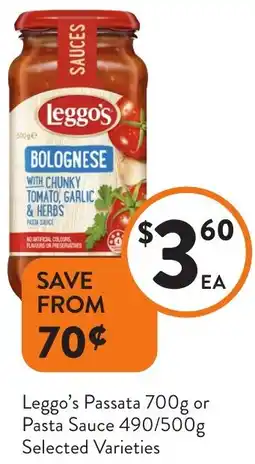 Foodworks Leggo's Passata 700g or Pasta Sauce offer