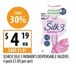 Supabarn Schick silk 3 women's dispensable razors offer
