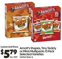 Campbells Wholesale Carton Unit Price Arnott's Shapes, Tiny Teddy or Minis Multipacks offer