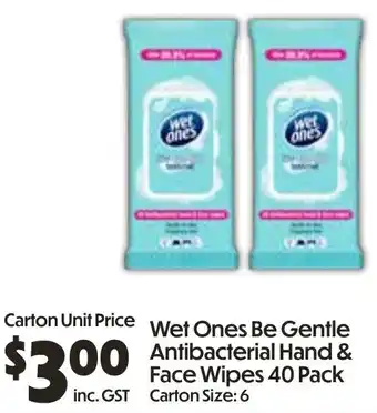 Campbells Wholesale Wet Ones Be Gentle Antibacterial Hand & Face Wipes offer